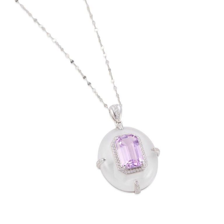 Kunzite and Diamond Pendant Necklace
