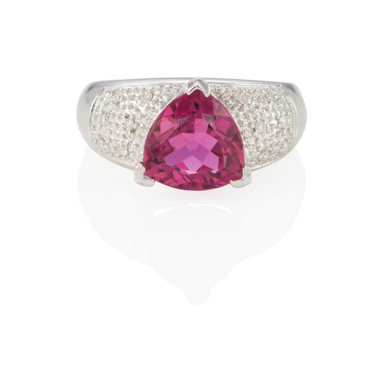 18k White Gold Pink Tourmaline and Diamond Ring