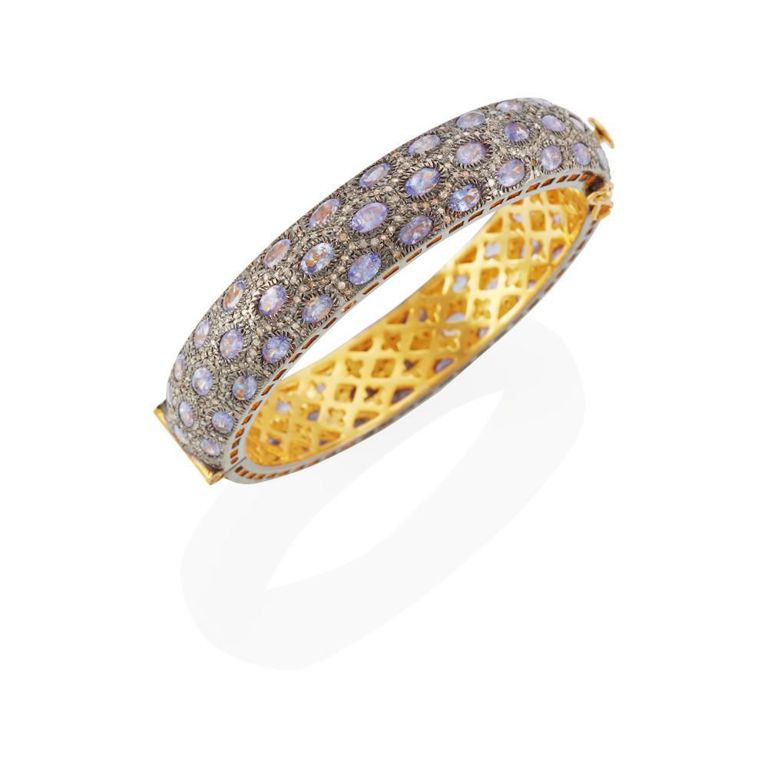 Gold-Plated Silver Tanzanite and Diamond Bangle