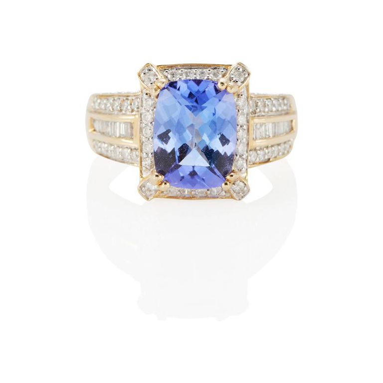 14k Yellow Gold Tanzanite and Diamond Ring