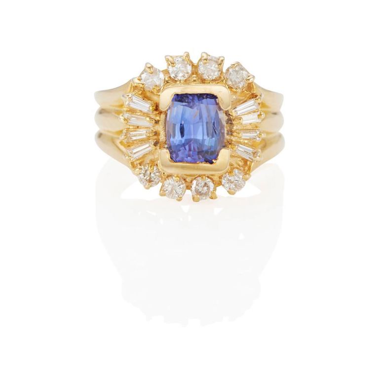 14k Yellow Gold Tanzanite and Diamond Ring