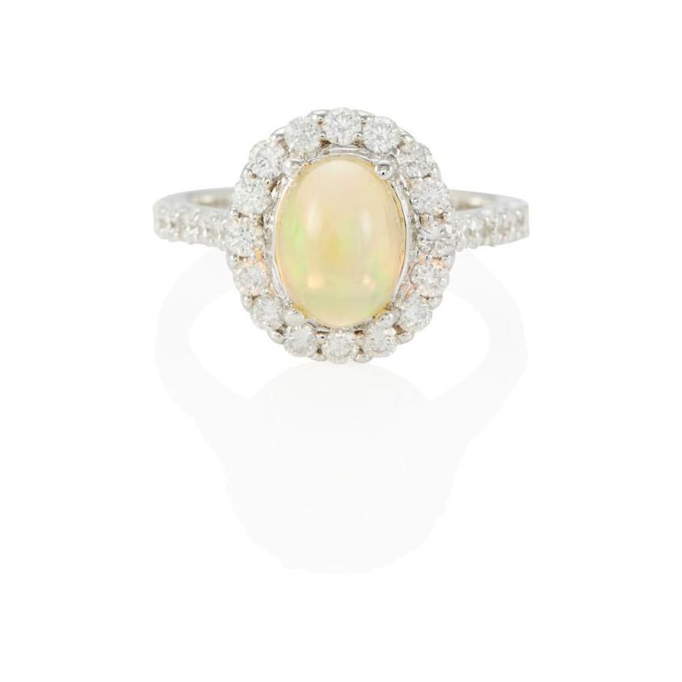 14k White Gold Opal and Diamond Ring