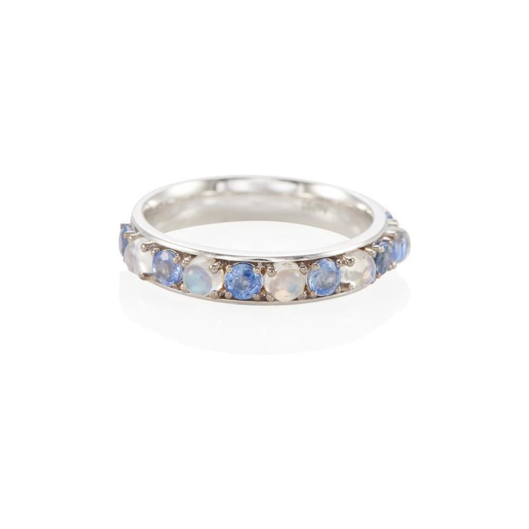 18k White Gold Moonstone and Sapphire Ring