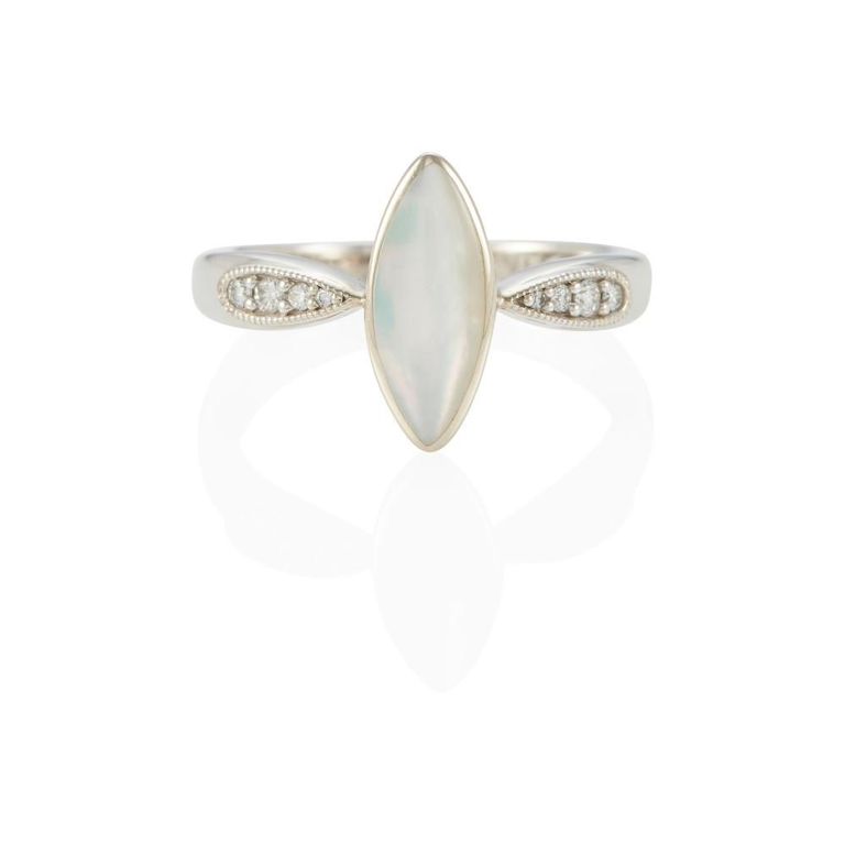 14k White Gold, Mother-of-Pearl and Diamond Ring