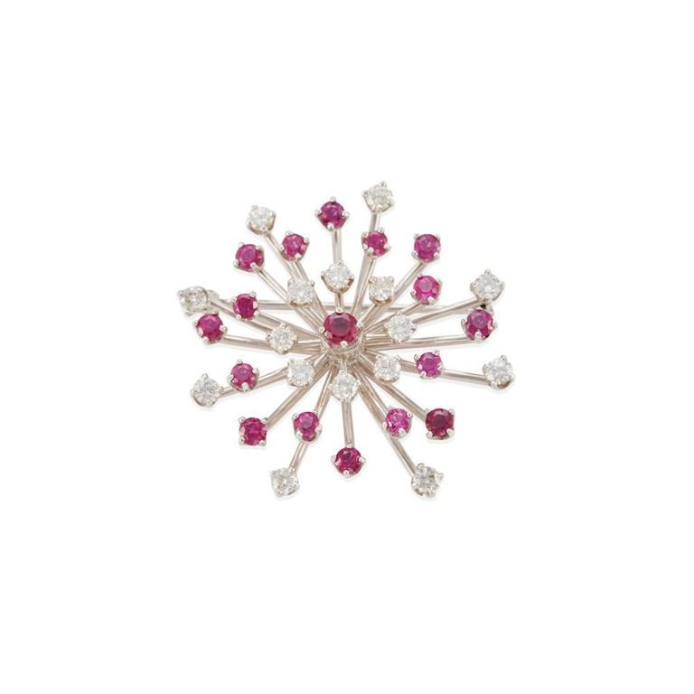 Platinum Ruby and Diamond Brooch