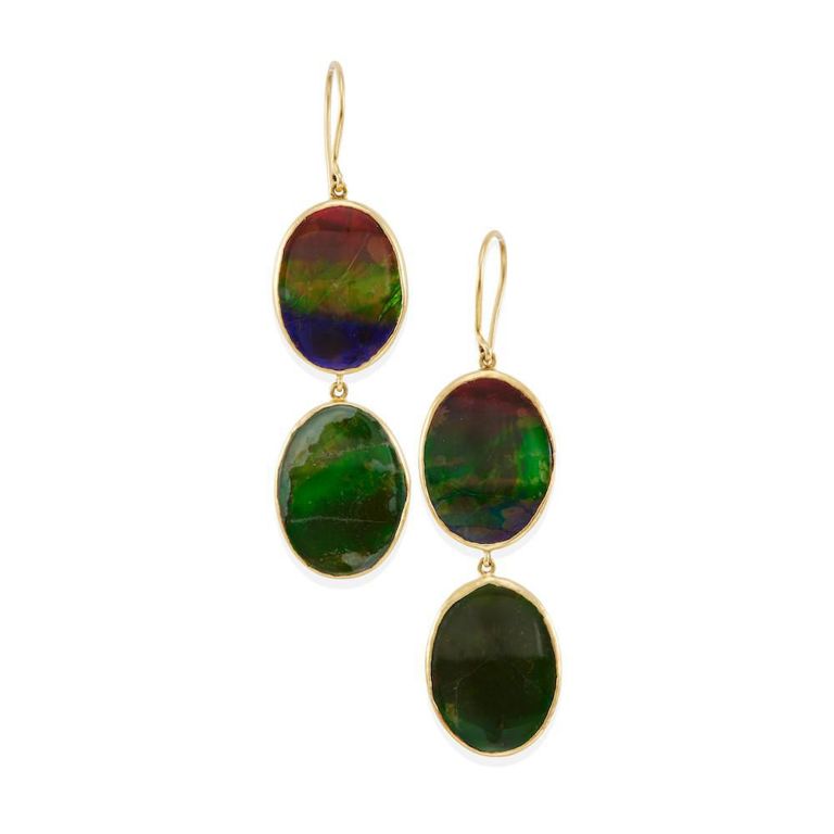 18k Yellow Gold Ammolite Earrings