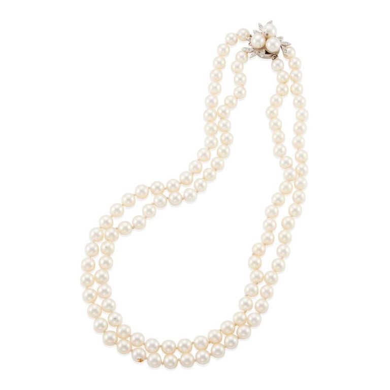 Cultured Pearl and Diamond Necklace