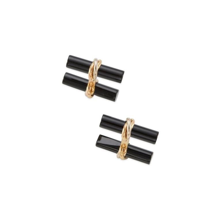 Pair of 18k Gold, Onyx and Lapis Lazuli Cufflinks