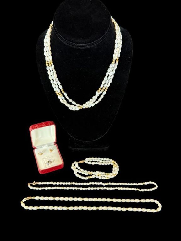 Pearl Necklaces, Bracelet, Earrings and Ring