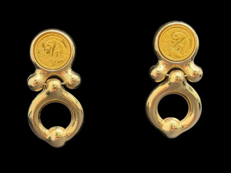Gold Panda Coin Earrings