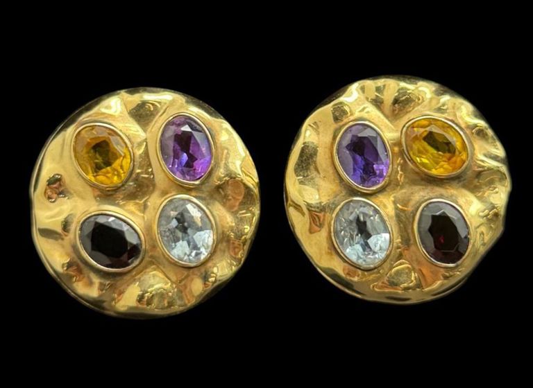 14k Gold Multicolor Stone Earrings