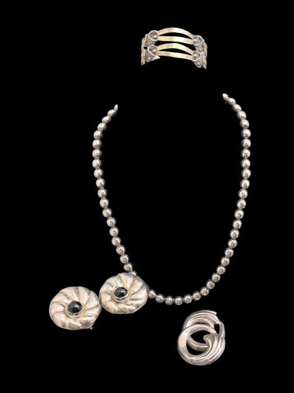 Mexico Sterling Necklace, Earrings and Bracelet