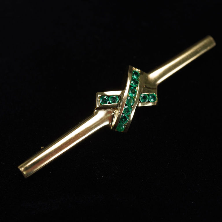 18k Gold Emerald Bar Brooch