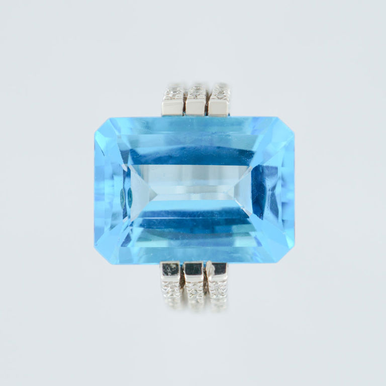 14k White Gold Topaz and Diamond Cocktail Ring