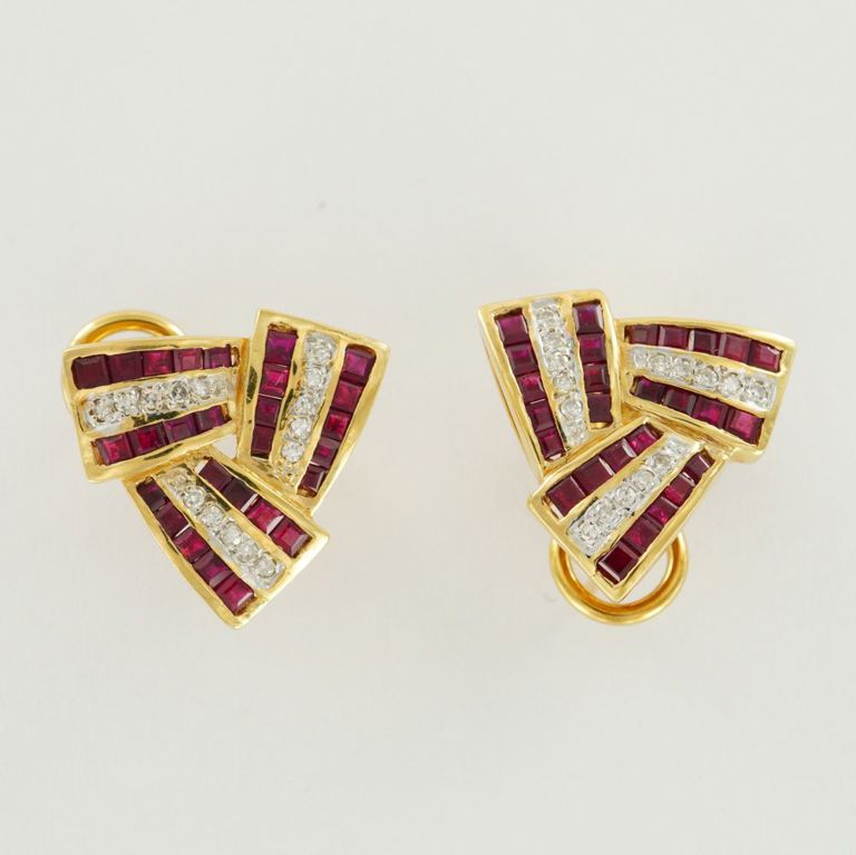14k Yellow Gold Ruby and Diamond Clip Earrings