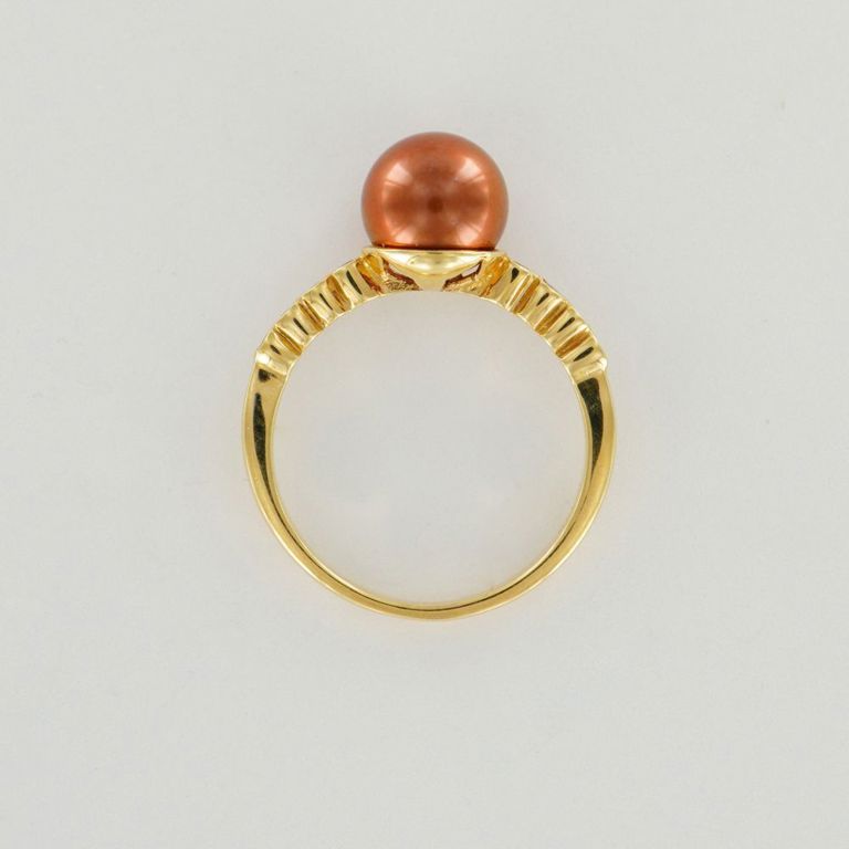 14k Yellow Gold Pearl and Diamond Ring