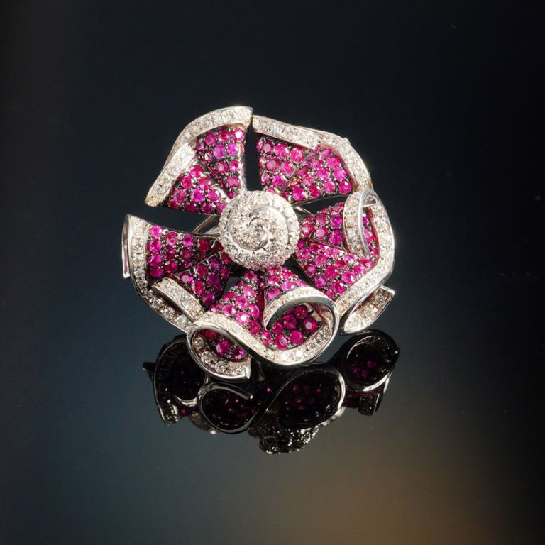 18k White Gold Ruby and Diamond Cocktail Ring