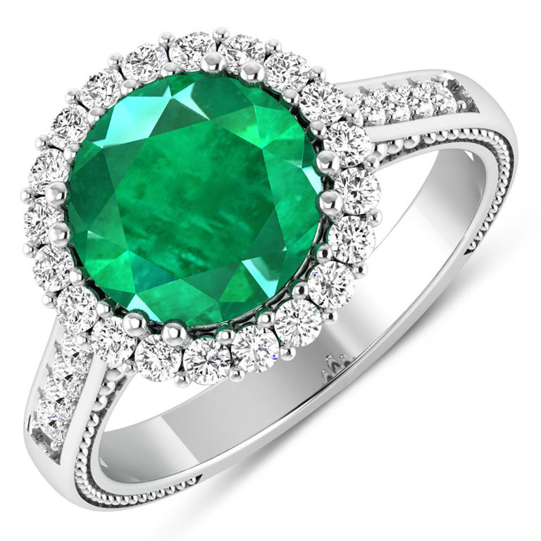 14k White Gold Emerald and Diamond Ring