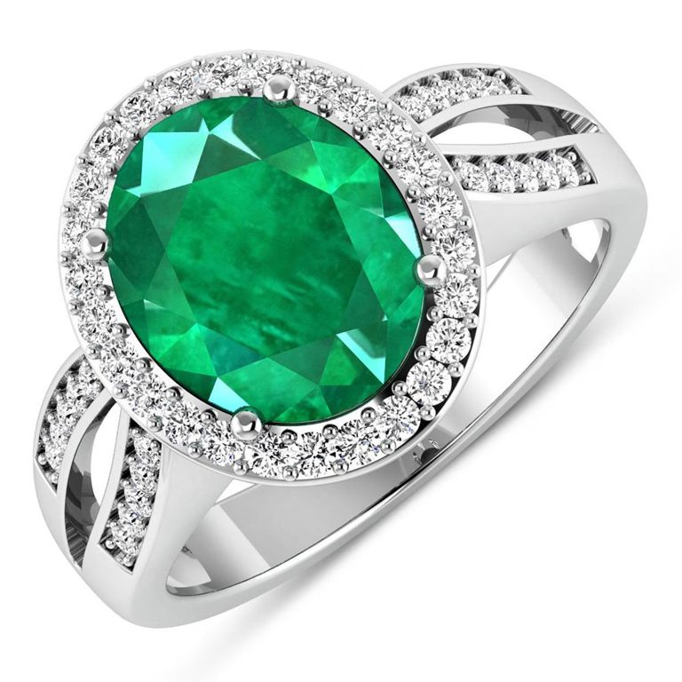 14k White Gold Emerald and Diamond Ring