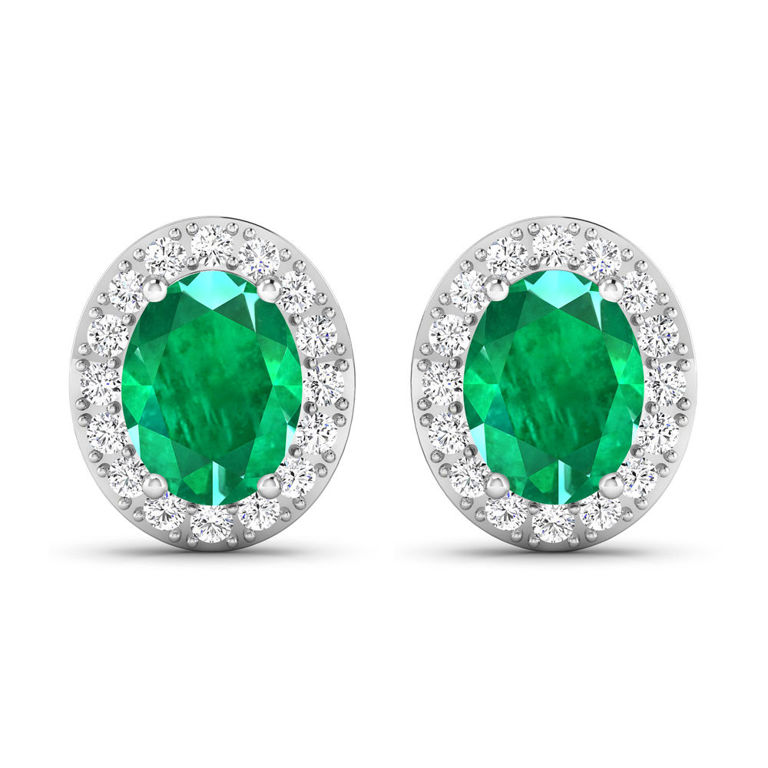 14k White Gold Emerald and Diamond Earrings