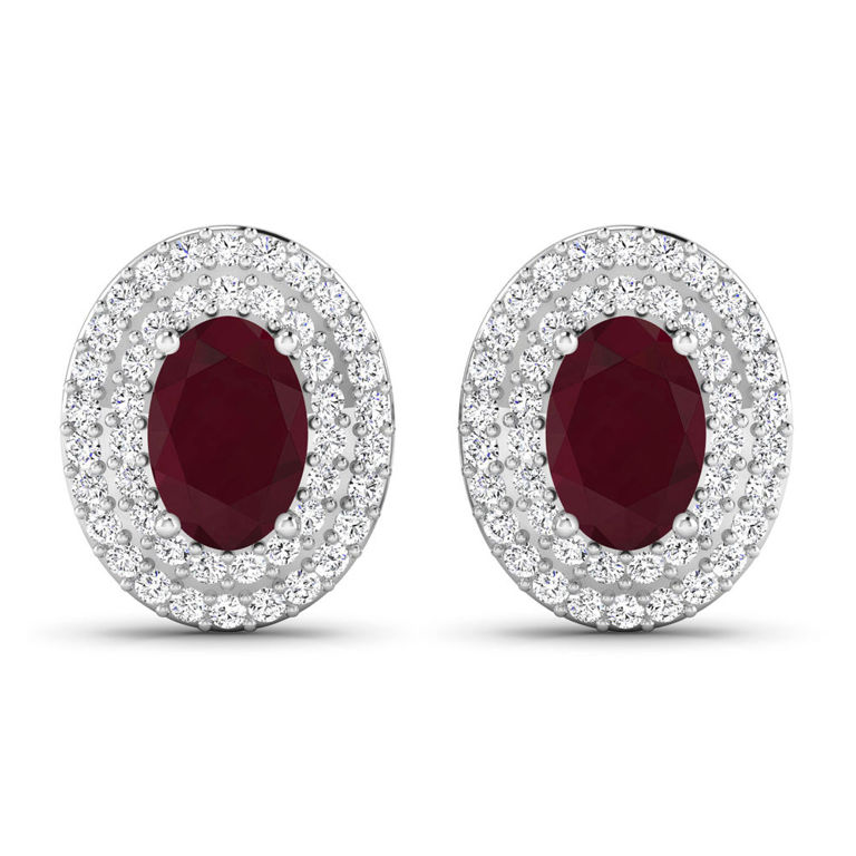 14k White Gold Ruby and Diamond Earrings