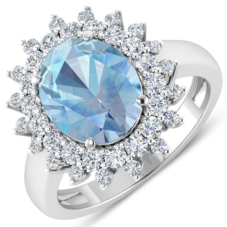 14k White Gold Aquamarine and Diamond Ring