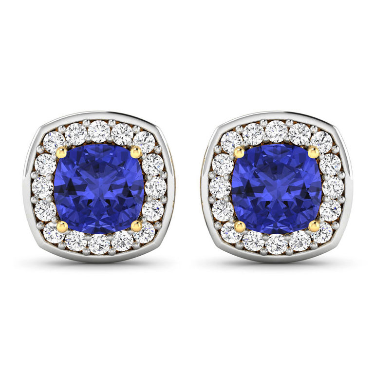 14k Yellow Gold Tanzanite and Diamond Earrings