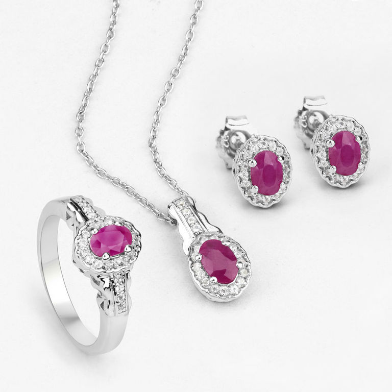 Ruby and White Topaz Jewelry Set