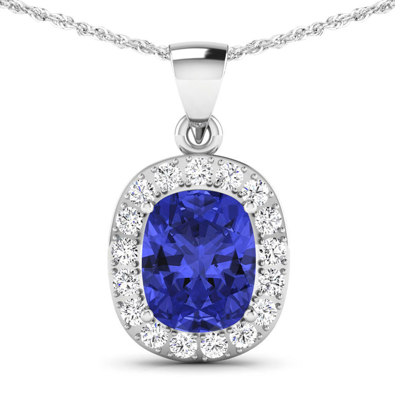 14k White Gold Tanzanite and Diamond Pendant
