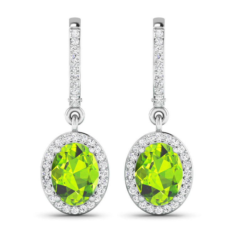 14k White Gold Peridot and Diamond Earrings