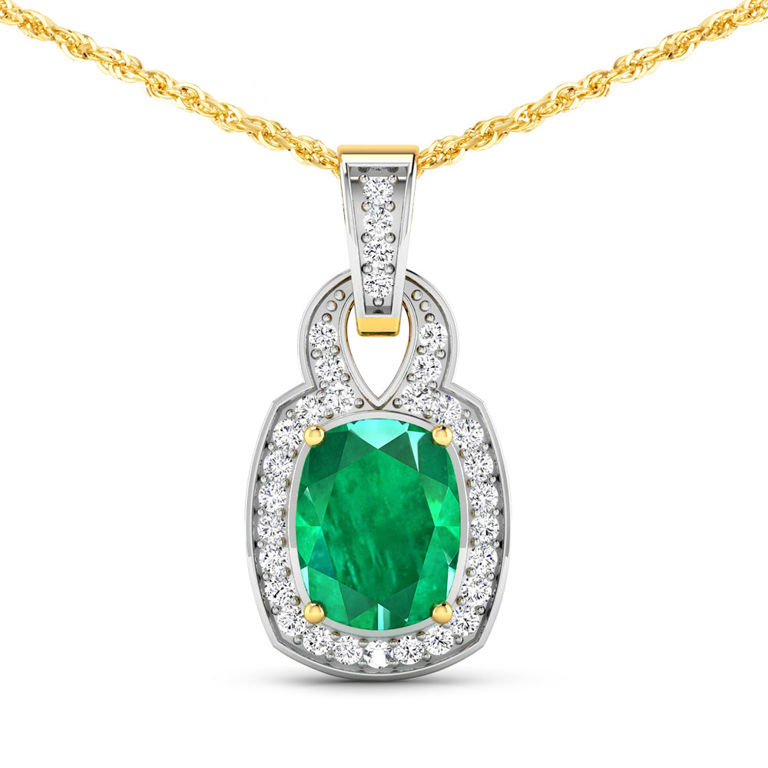 14k Yellow Gold Emerald and Diamond Pendant
