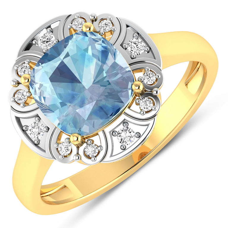 14k Yellow Gold Aquamarine and Diamond Ring
