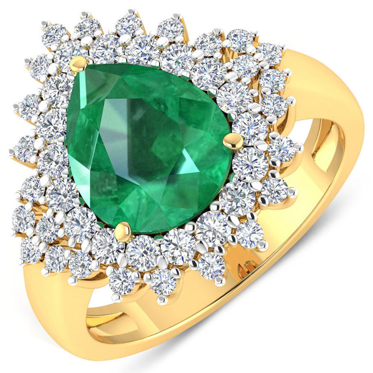 14k Yellow Gold Emerald and Diamond Ring
