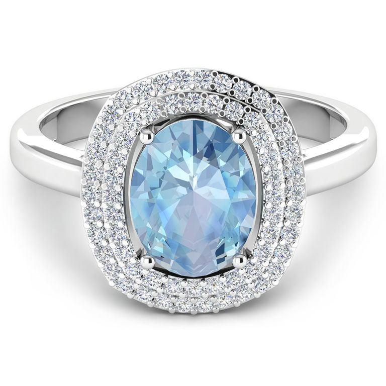 14k White Gold Aquamarine and Diamond Ring