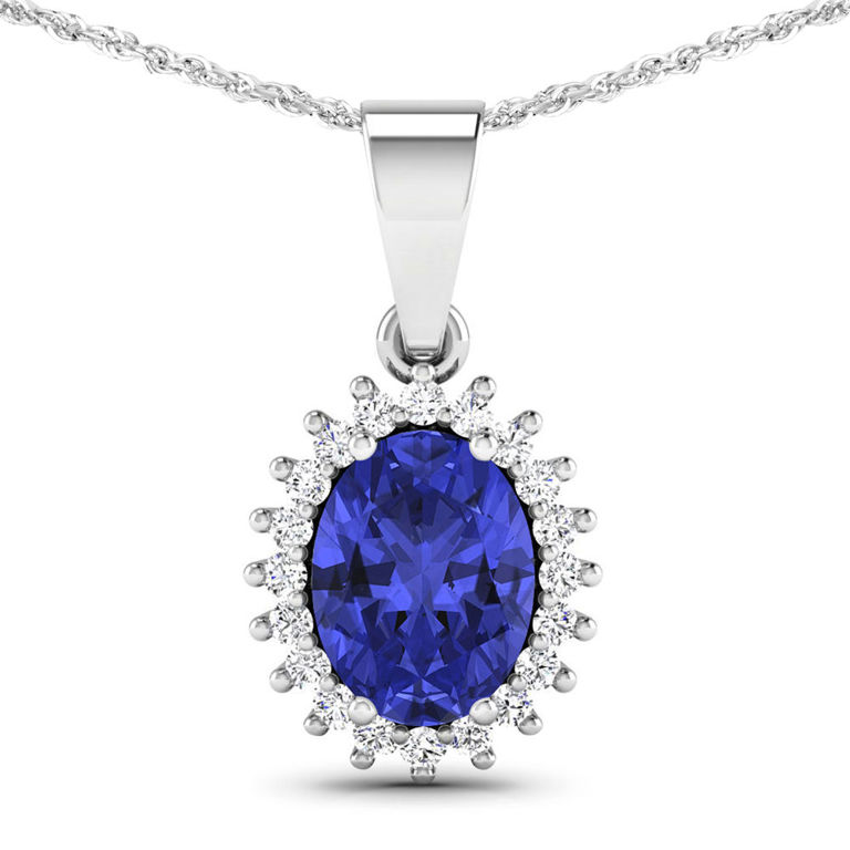 14k White Gold Tanzanite and Diamond Pendant