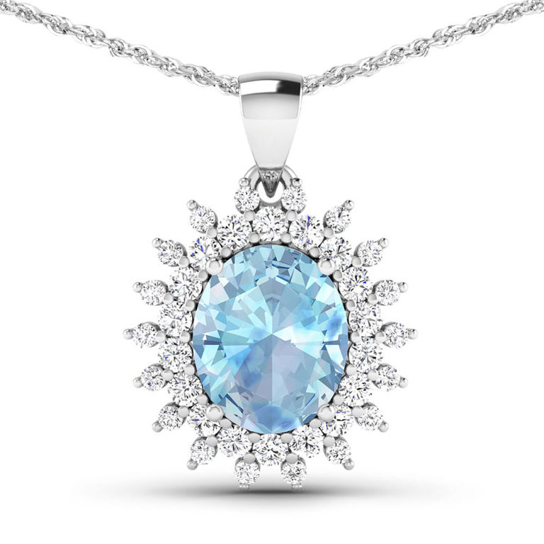 14k White Gold Aquamarine and Diamond Pendant