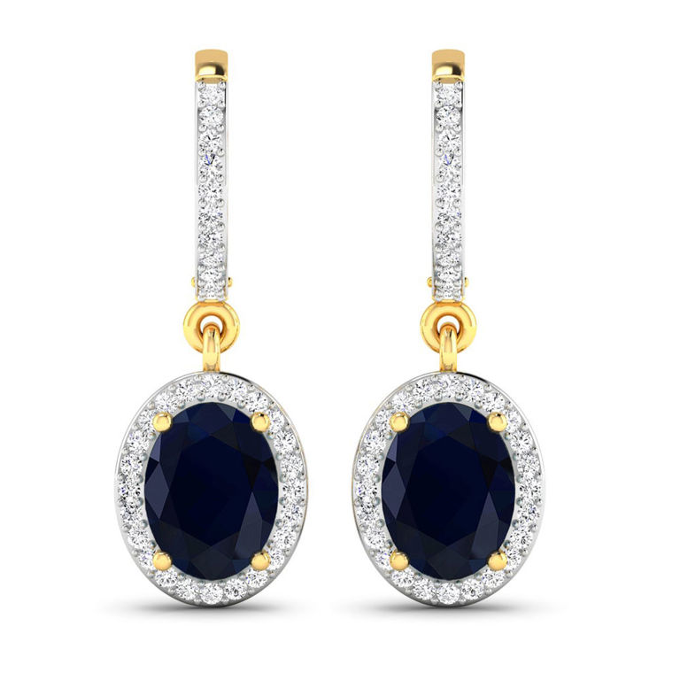 14k Yellow Gold Sapphire and Diamond Earrings