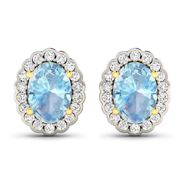 14k Yellow Gold Aquamarine and Diamond Earrings