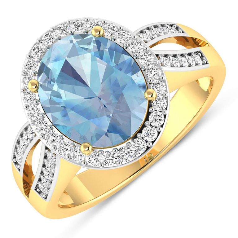 14k Yellow Gold Aquamarine and Diamond Ring