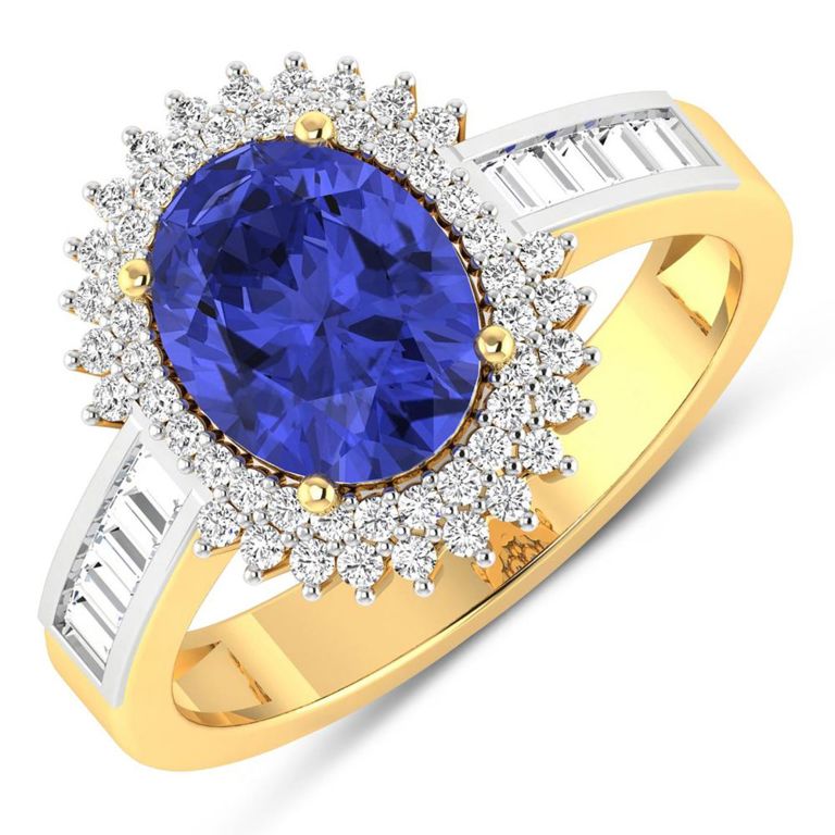 14k Yellow Gold Tanzanite and Diamond Ring