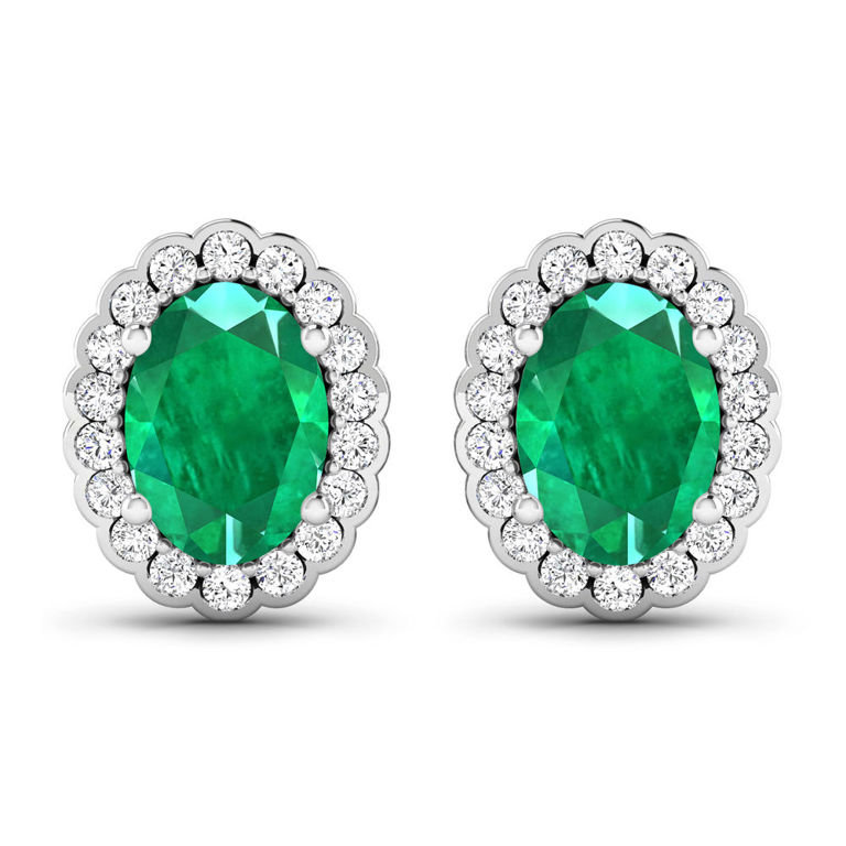 14k White Gold Emerald and Diamond Earrings