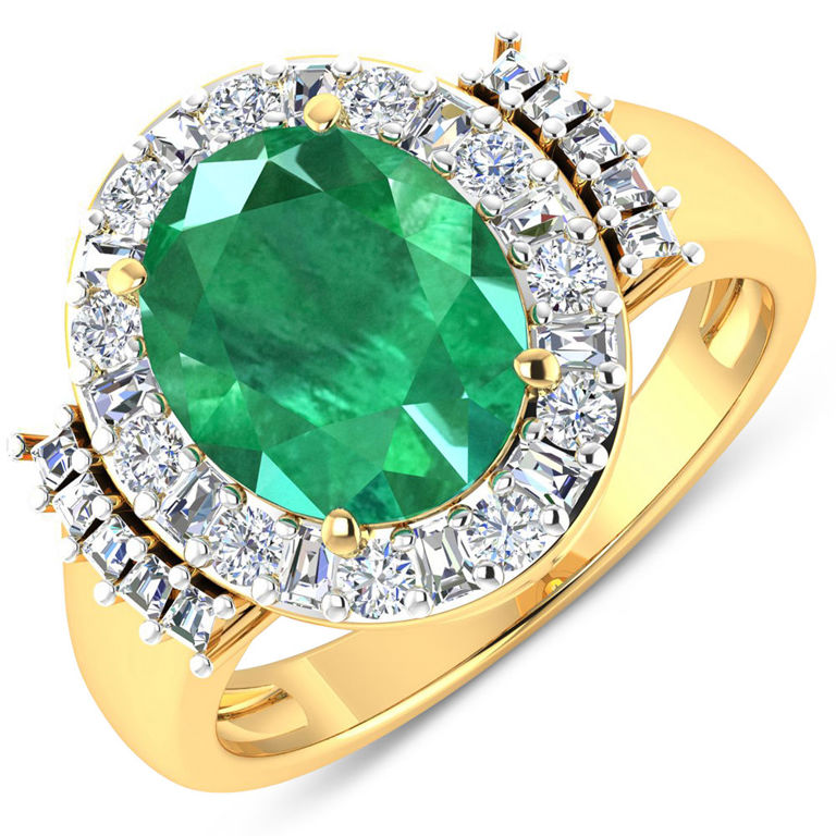 14k Yellow Gold Emerald and Diamond Ring