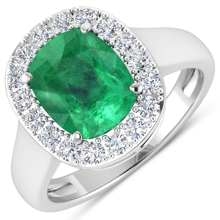 14k White Gold Emerald and Diamond Ring