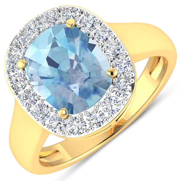 14k Yellow Gold Aquamarine and Diamond Ring