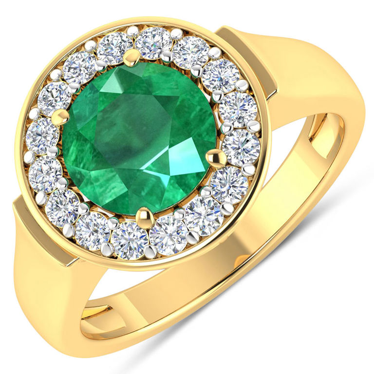 14k Yellow Gold Emerald and Diamond Ring