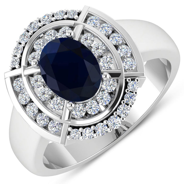 14k White Gold Sapphire and Diamond Ring