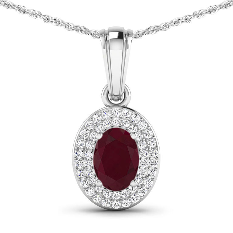 14k White Gold Ruby and Diamond Pendant