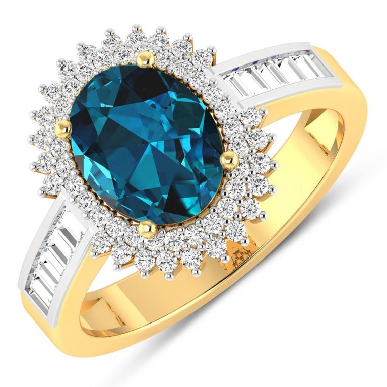 14k Yellow Gold Topaz and Diamond Ring
