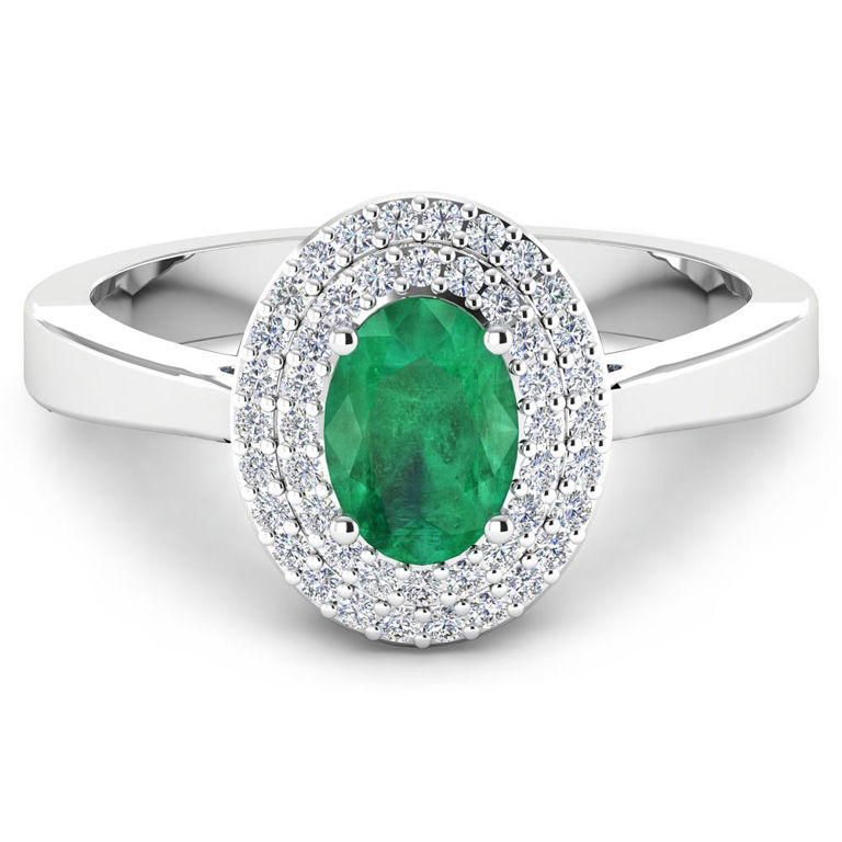 14k White Gold Emerald and Diamond Ring