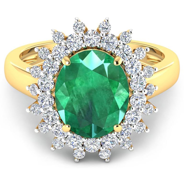 14k Yellow Gold Emerald and Diamond Ring